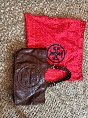 Tory Burch Chocolate Brown Leather Tote with Logo Medallion